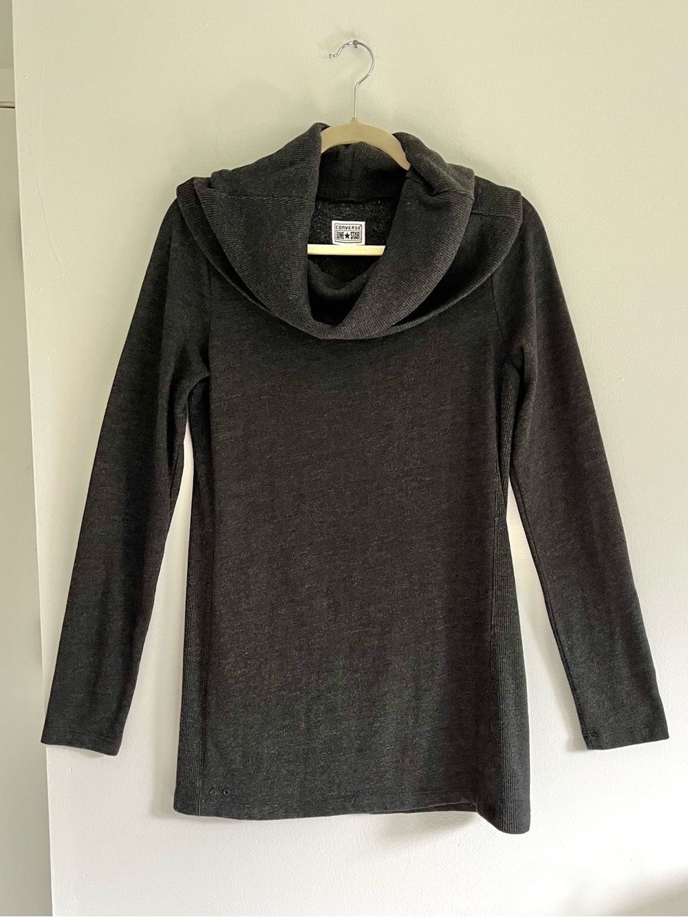 Converse One Star Women's Longline Dark Gray Cowl Neck Cozy Tunic Sweater
